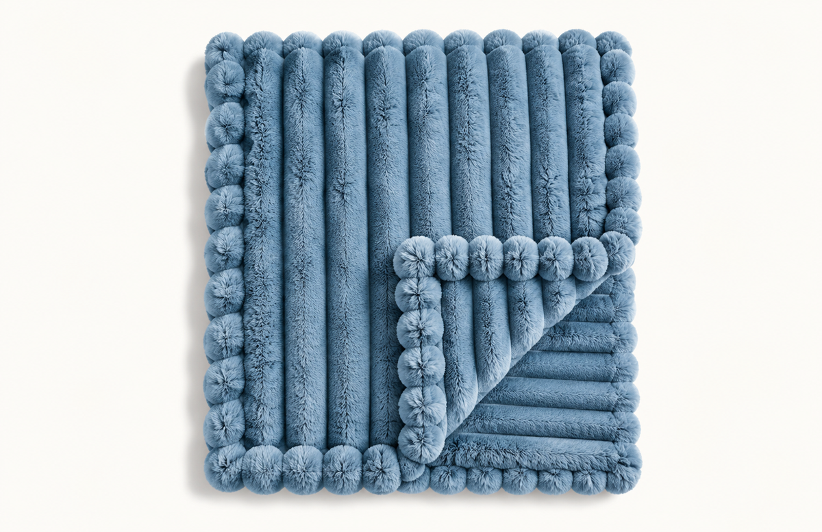 The Cloud Rib in Denim Blue, folded