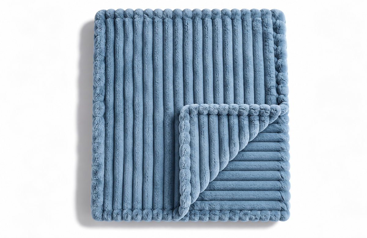 The Cloud Rib in Denim Blue, folded